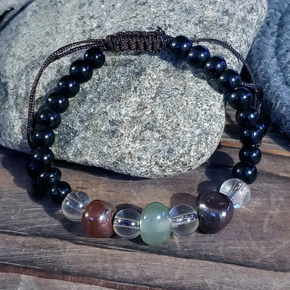 Tibetan Green Red Agate Black Beads Healing Energy Gemstone Bracelet